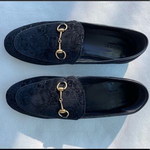 Gucci Women’s Monogram Horsebit Suede Black Loafer Size 39 EU